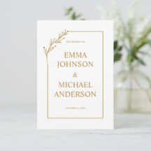 Faire-part de mariage minimaliste blanc et or