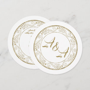 Faire-part de mariage minimaliste blanc et or