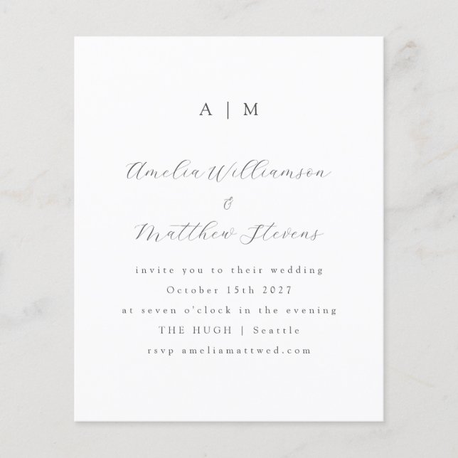 Faire-part de mariage minimaliste blanc Monogramme (Devant)