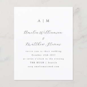 Faire-part de mariage minimaliste blanc Monogramme