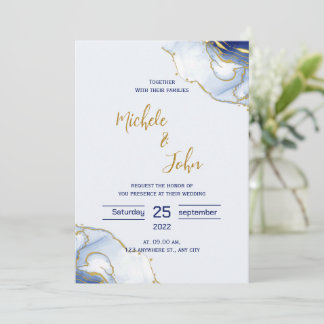 Faire-part de mariage minimaliste bleu
