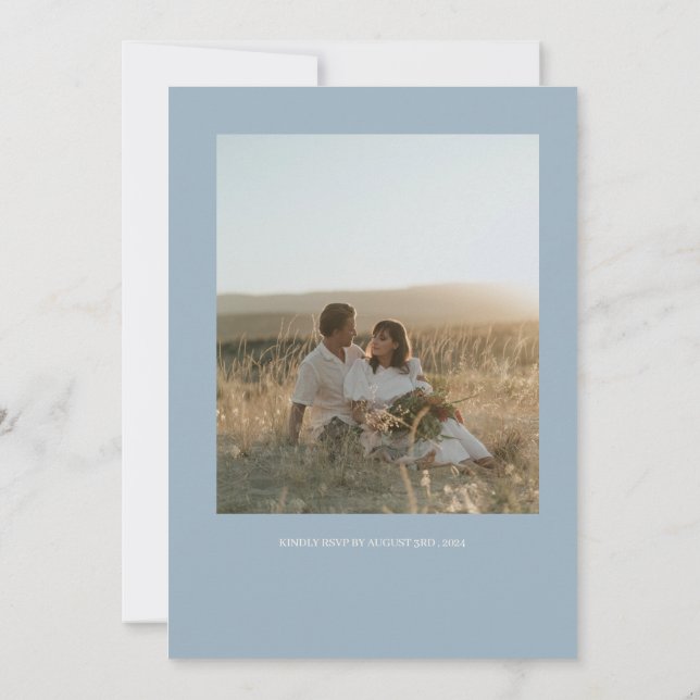 Faire-part de mariage Minimaliste Bleu Et Crème (Dos)