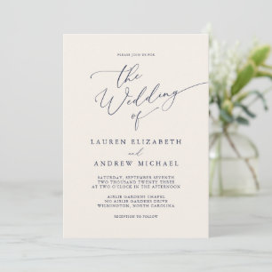 Faire-part de mariage minimaliste bleu marine et c