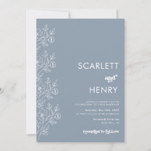 Faire-part de mariage minimaliste bleu rétro Dusty
