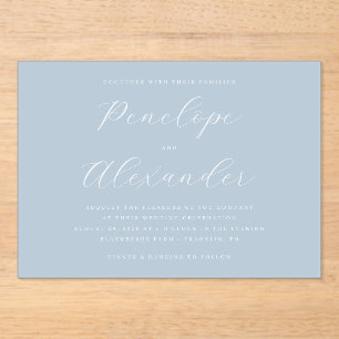 Faire-part de mariage minimaliste bleu serein