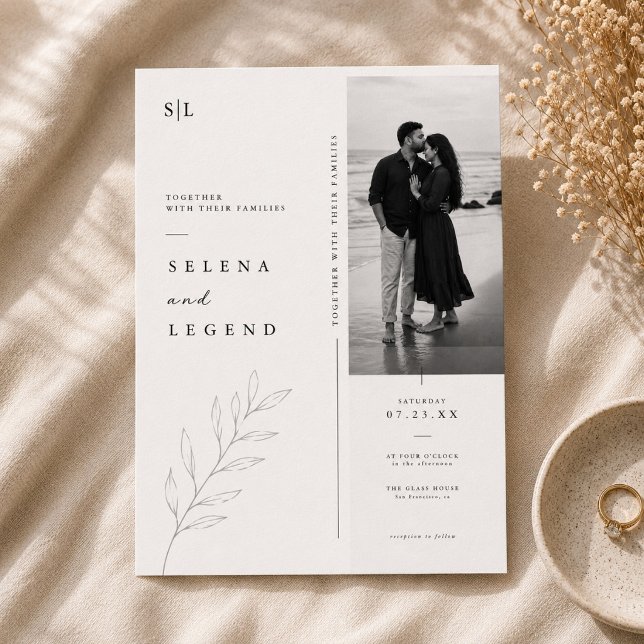 Faire-part de mariage minimaliste botanique. (Créateur téléchargé)