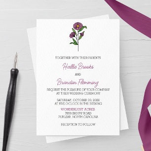 Faire-part de mariage minimaliste d'aster violet