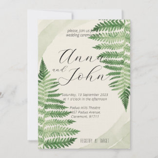 Faire-part de mariage minimaliste de foune verte