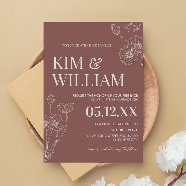 Faire-part de mariage minimaliste en terre cuite (Minimalist Terracotta Boho Wedding Invitation)