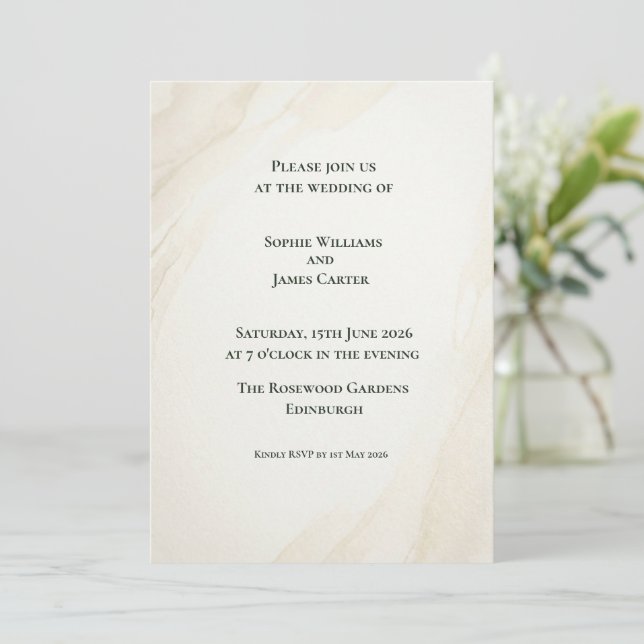 Faire-part de mariage minimaliste Eucalyptus (Debout devant)