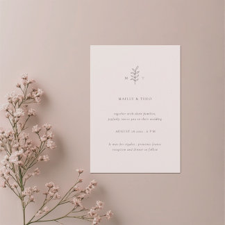 Faire-part de mariage minimaliste Feuille rose noi
