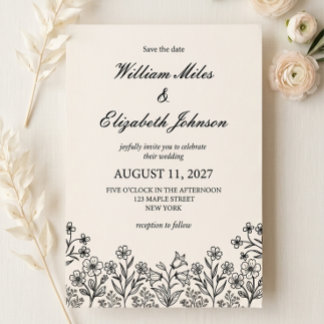 Faire-part de mariage minimaliste floral ivoire