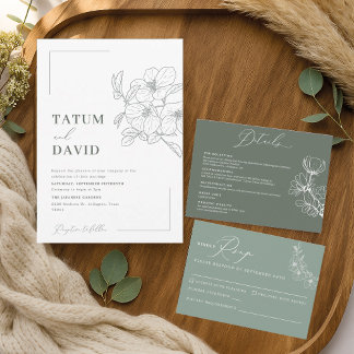 Faire-part de mariage minimaliste Floral Line Art