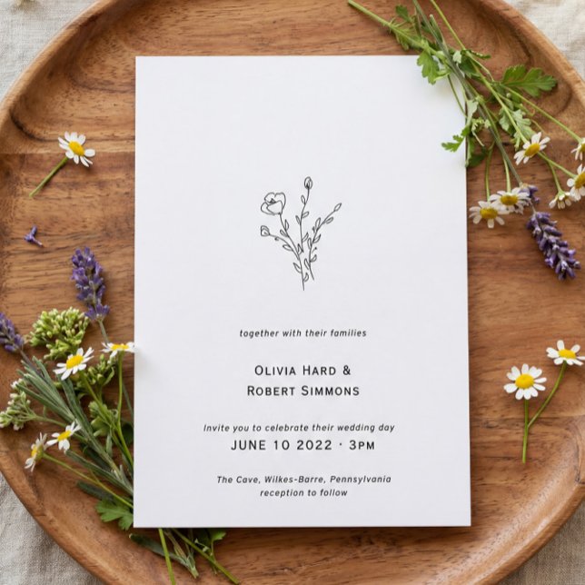Faire-part de mariage minimaliste floral rustique (Créateur téléchargé)