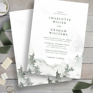 Faire-part de mariage minimaliste forêt aquarelle