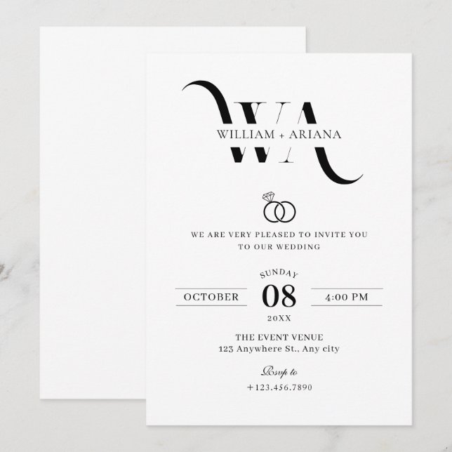 Faire-part de mariage minimaliste moderne (Devant / Derrière)