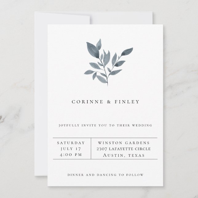 Faire-part de mariage minimaliste moderne avec ver (Devant)