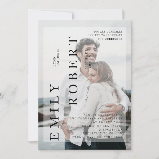 Faire-part de mariage minimaliste moderne blanc (Devant)