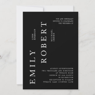 Faire-part de mariage minimaliste moderne noir