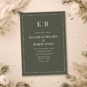 Faire-part de mariage minimaliste monogramme olive