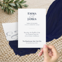 Faire-part de mariage minimaliste Navy | Code QR