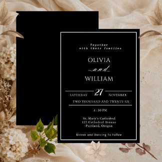 Faire-part de mariage minimaliste noir et blanc