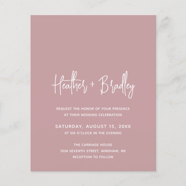Faire-part de mariage minimaliste rose moderne et  (Devant)