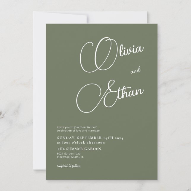 Faire-part de mariage minimaliste Sage Green (Devant)