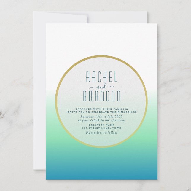 Faire-part de mariage minimaliste sarcelle (Devant)