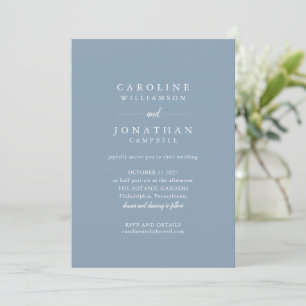 Faire-part de mariage minimaliste serif bleu pouss
