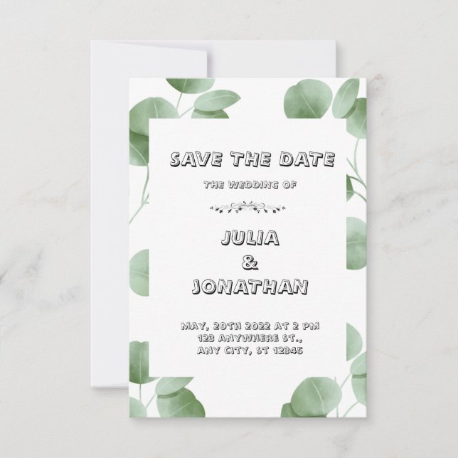 Faire-part de mariage minimaliste vert (Devant)