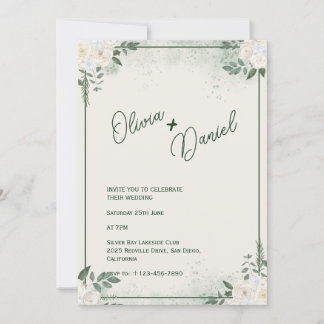 Faire-part de mariage minimaliste vert atténué