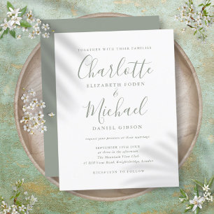 Faire-part de mariage minimaliste vert sauge écrit