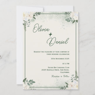 Faire-part de mariage minimaliste vert simple