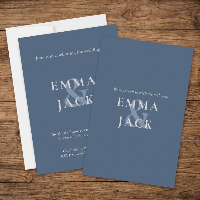 Faire-part de mariage minimum bleu muet (Muted Blue Minimal Wedding Invitation.)