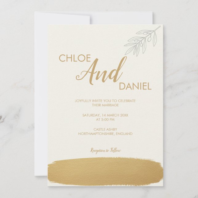 Faire-part de mariage minimum de brosse d'or (Devant)