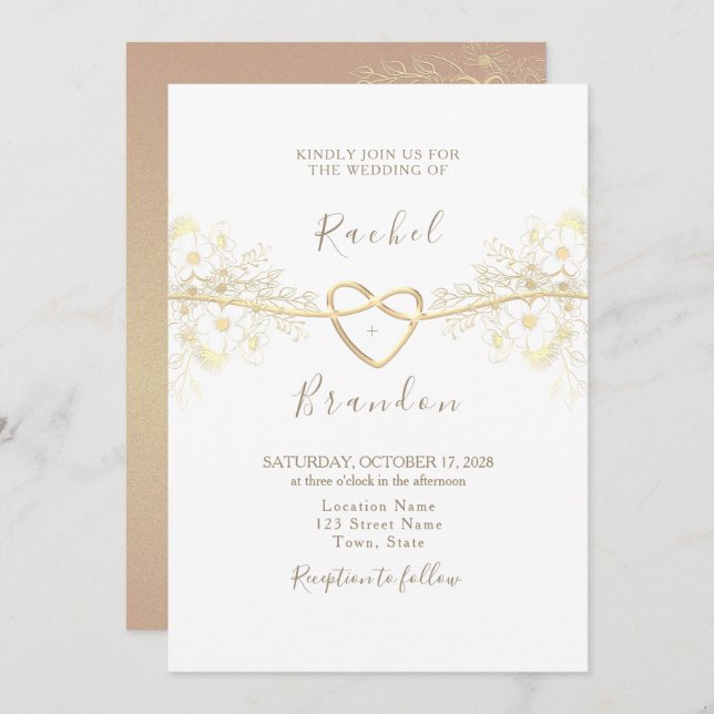 Faire-part de mariage minimum Rose Gold (Devant / Derrière)