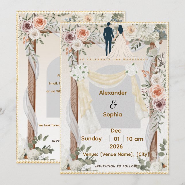 Faire-part de mariage | Modèle moderne éditable (Devant / Derrière)