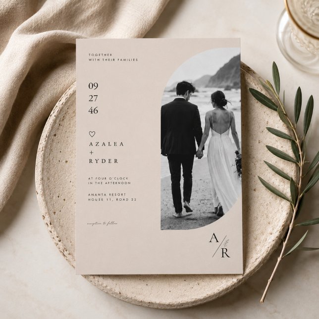Faire-part de mariage modèle photo d'arch neutre. (Créateur téléchargé)