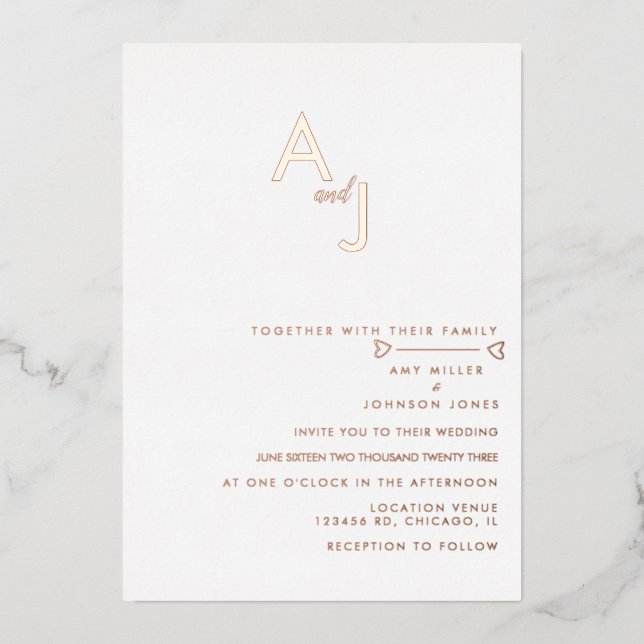 Faire-part de mariage Modern Heart Line en feuille (Recto)