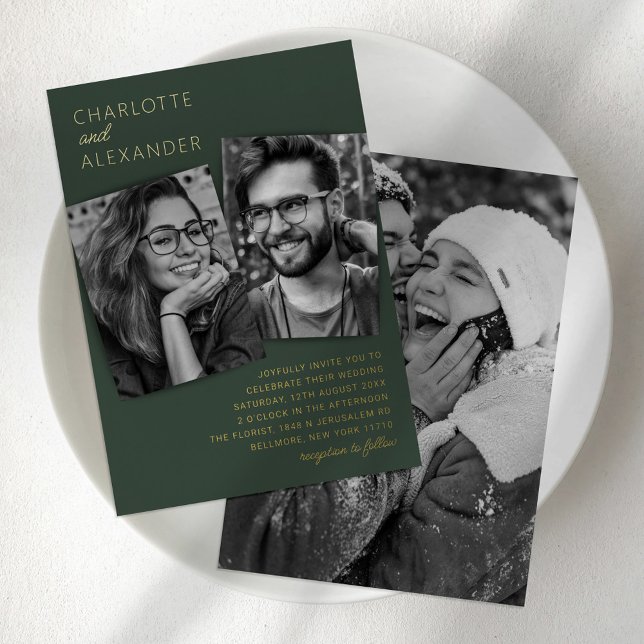 Faire-part de mariage moderne à 3 photos avec feui (Créateur téléchargé)