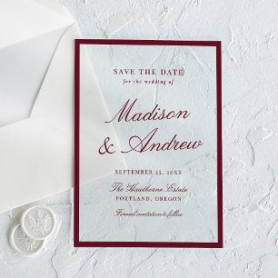 Faire-part de mariage moderne à bordure bordeaux