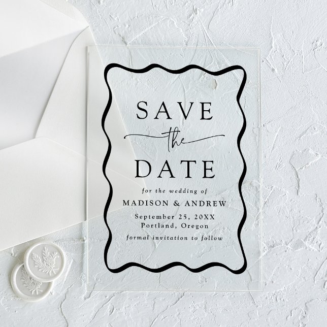 Faire-part de mariage moderne à cadre ondulé noir (Créateur téléchargé)