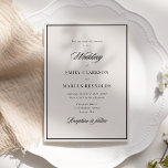 Faire-part de mariage moderne à la frontière noire<br><div class="desc">Cette faire-part de mariage moderne dispose d'un arrière - plan en ivoire propre encadré d'une bordure noire élégante. Une typographie élégante met en valeur les noms du couple, la date mariage et l'emplacement, créant un design intemporel alliant charme classique et style minimaliste. Parfait pour les couples à la recherche d'une...</div>