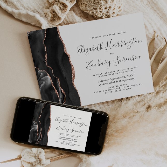 Faire-part de mariage moderne à l'agate or rose no (Créateur téléchargé)