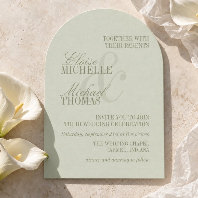 Faire-part de mariage moderne à l'écriture manuscr (Modern Script Sage Green Formal Arch Wedding Invitation)