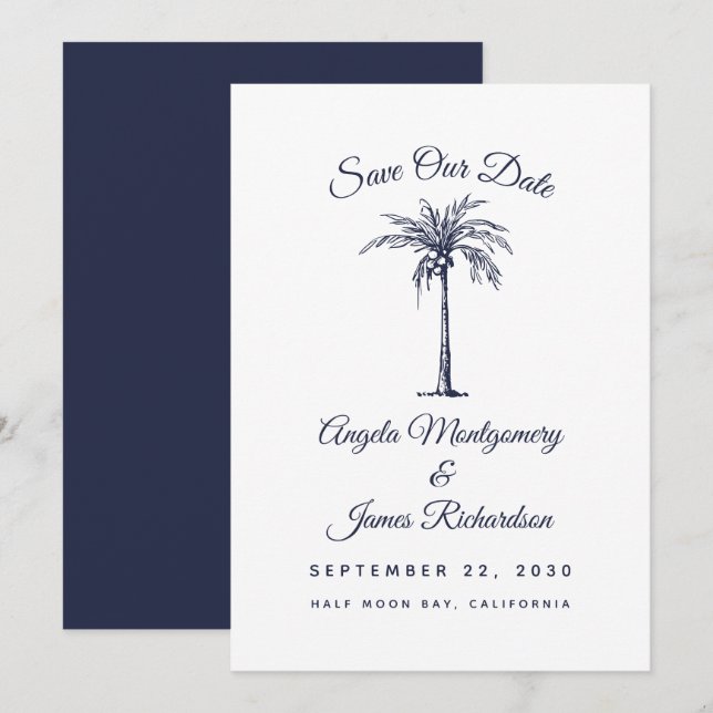 Faire-part de mariage moderne à Palm Beach bleu ma (Devant / Derrière)