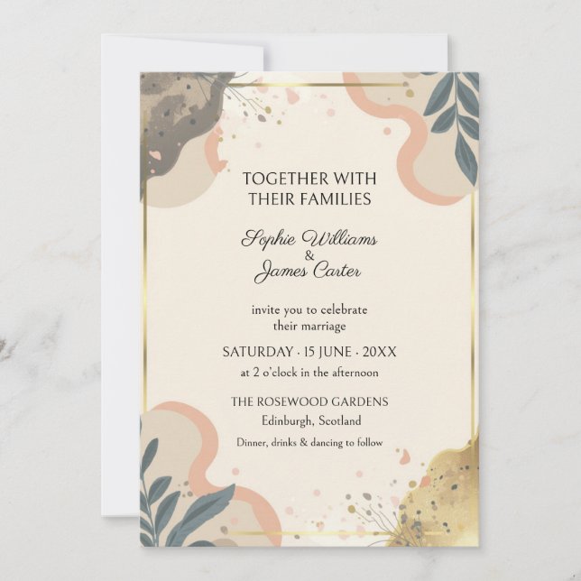 Faire-part de mariage moderne abstrait Navy Blush (Devant)