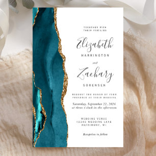 Faire-part de mariage moderne agate sarcelle or bu