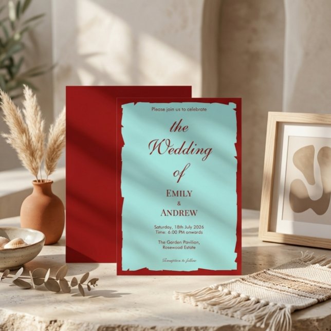 Faire-part de mariage moderne Aqua Teal et rouge p (Créateur téléchargé)